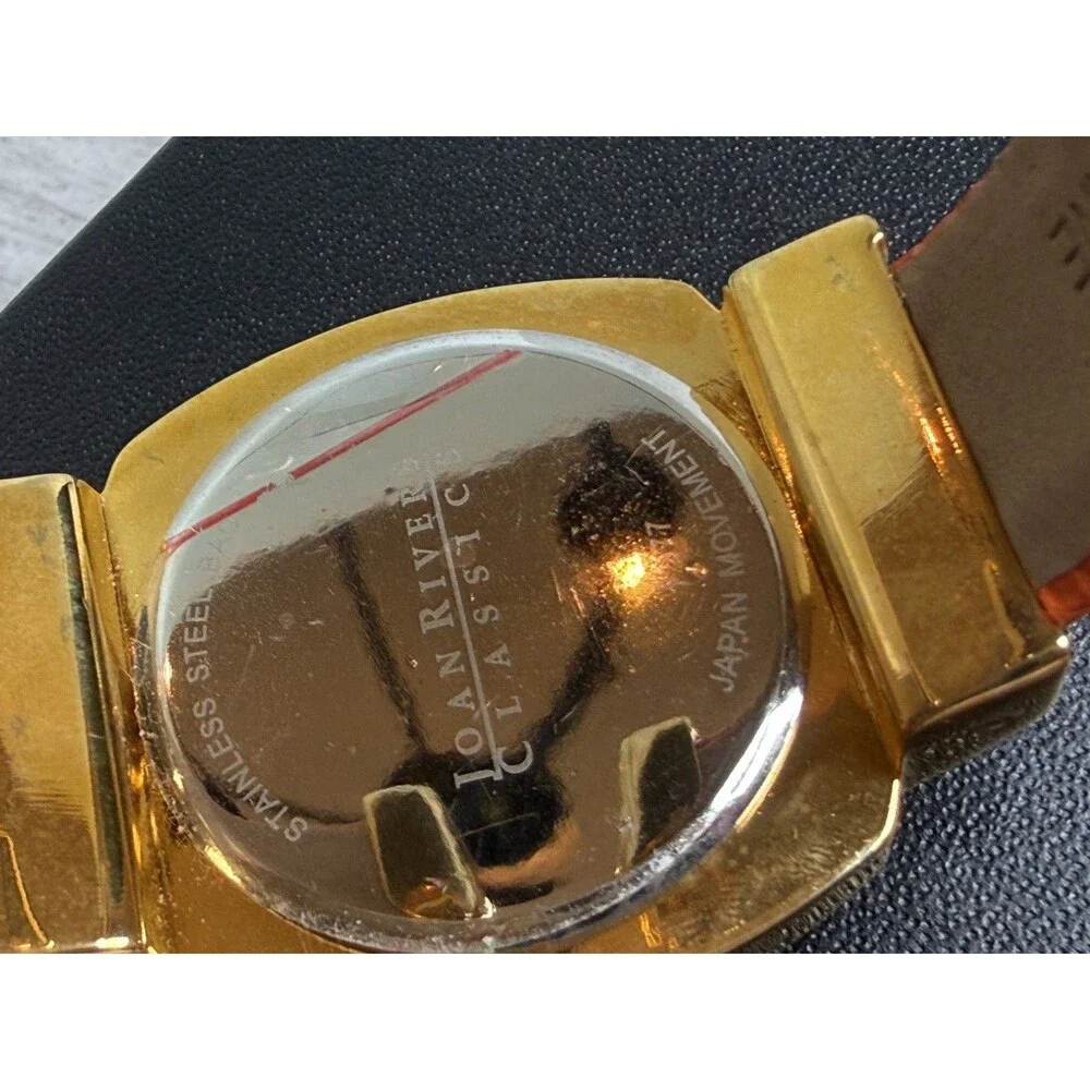 Joan Rivers Orange Gold Toned Wristwatch Adjustable Buckle Band Japan Movement
